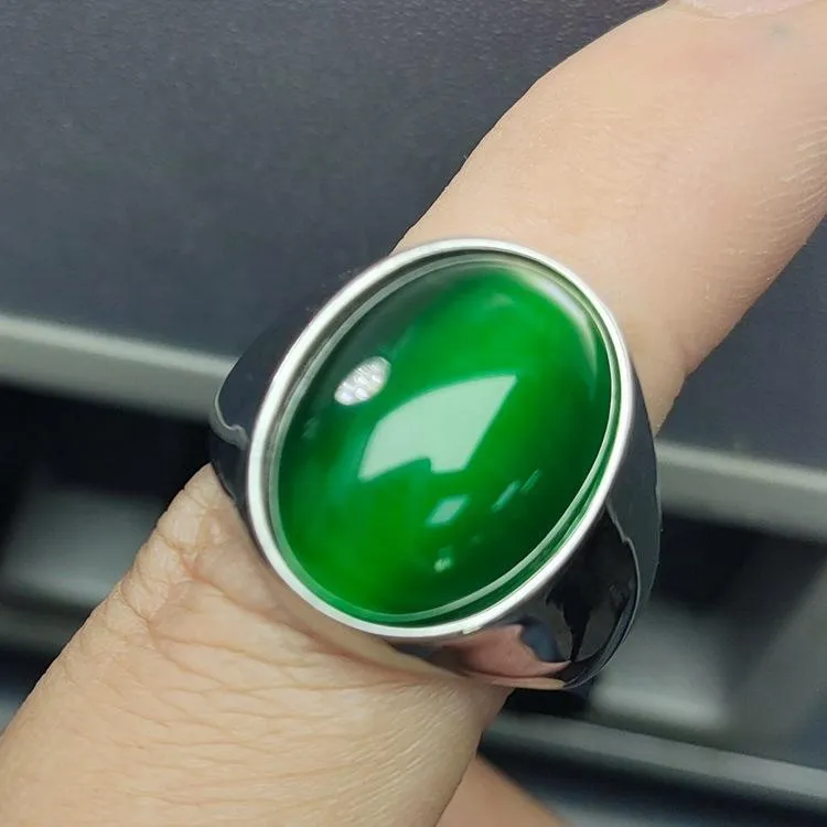 Imitation Natural Agate Inlaid Color Gemstone Ring Men's Retro Domineering Fashion Simple Imitation Cat's Eye Stone