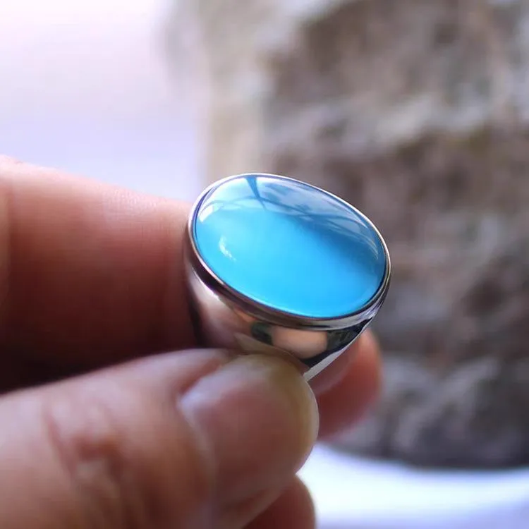 Imitation Natural Agate Inlaid Color Gemstone Ring Men's Retro Domineering Fashion Simple Imitation Cat's Eye Stone