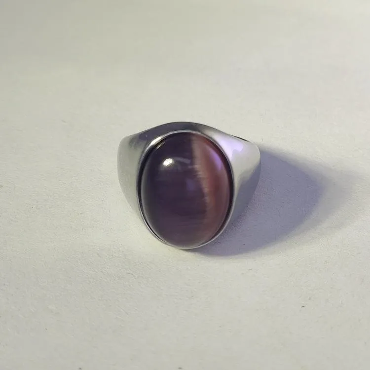 Imitation Natural Agate Inlaid Color Gemstone Ring Men's Retro Domineering Fashion Simple Imitation Cat's Eye Stone