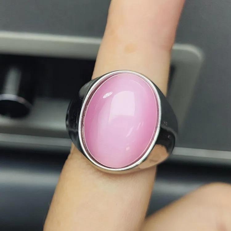 Imitation Natural Agate Inlaid Color Gemstone Ring Men's Retro Domineering Fashion Simple Imitation Cat's Eye Stone