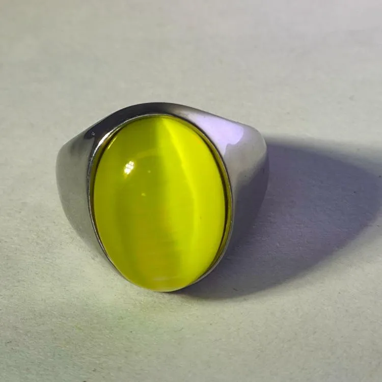 Imitation Natural Agate Inlaid Color Gemstone Ring Men's Retro Domineering Fashion Simple Imitation Cat's Eye Stone