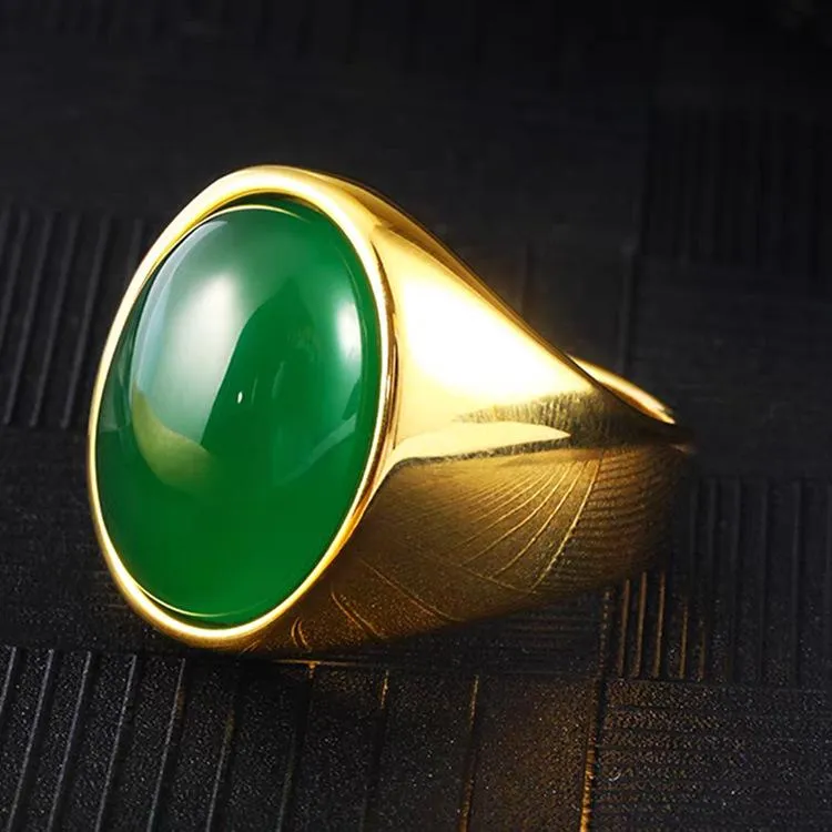 Imitation Natural Agate Inlaid Color Gemstone Ring Men's Retro Domineering Fashion Simple Imitation Cat's Eye Stone