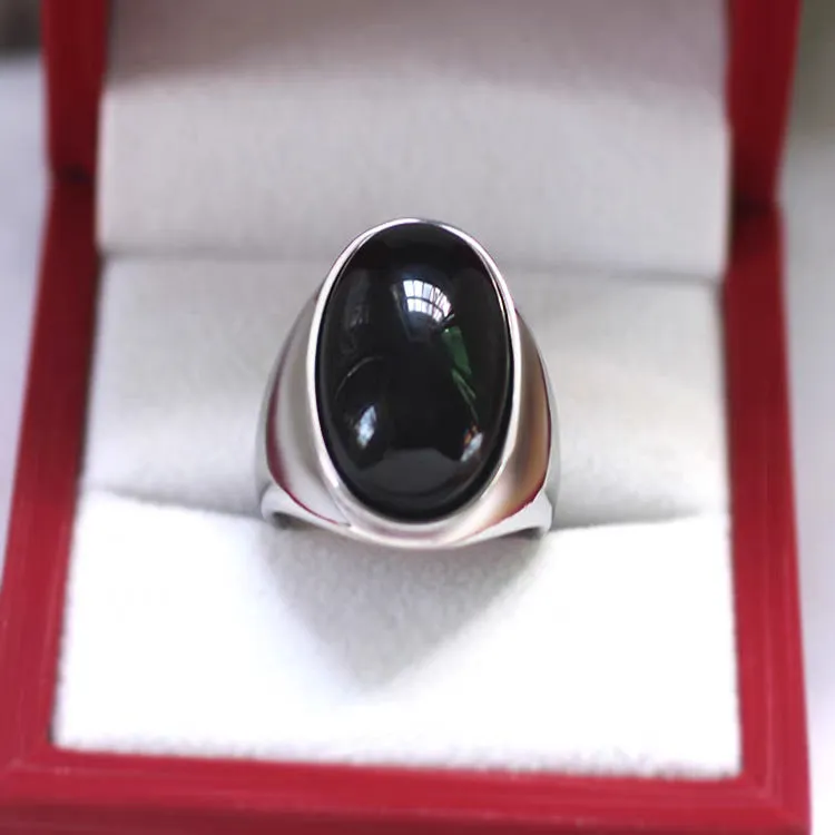 Imitation Natural Agate Inlaid Color Gemstone Ring Men's Retro Domineering Fashion Simple Imitation Cat's Eye Stone