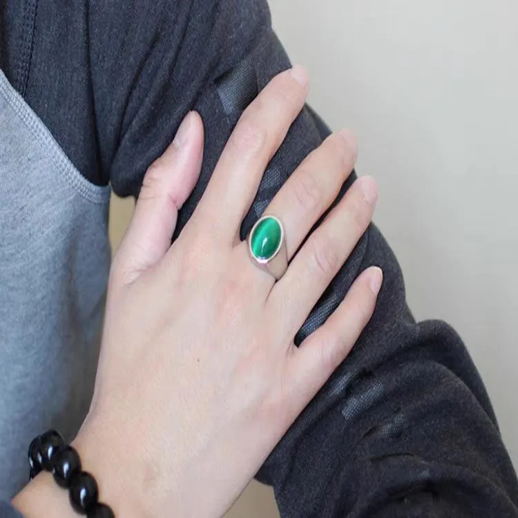 Imitation Natural Agate Inlaid Color Gemstone Ring Men's Retro Domineering Fashion Simple Imitation Cat's Eye Stone