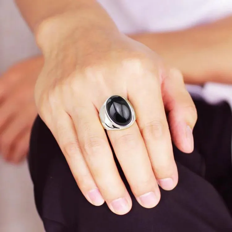 Imitation Natural Agate Inlaid Color Gemstone Ring Men's Retro Domineering Fashion Simple Imitation Cat's Eye Stone