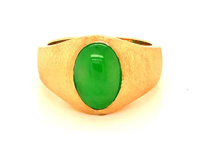 Imperial Green Jadeite Jade Ring -14k Yellow Gold