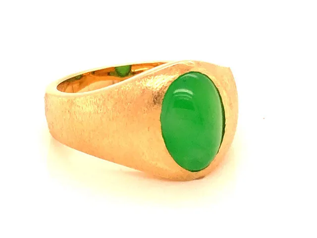 Imperial Green Jadeite Jade Ring -14k Yellow Gold