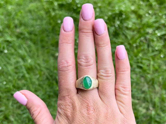 Imperial Green Jadeite Jade Ring -14k Yellow Gold