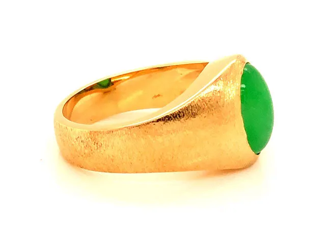 Imperial Green Jadeite Jade Ring -14k Yellow Gold
