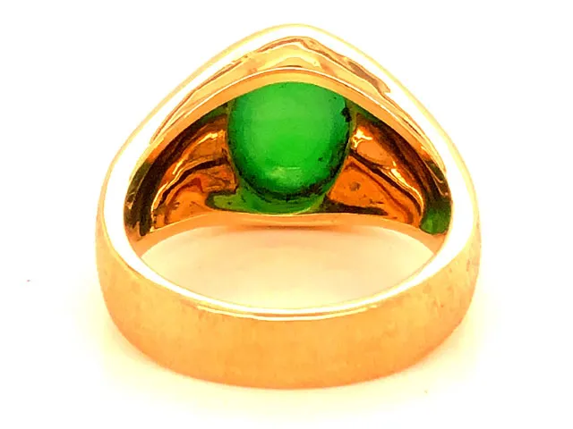 Imperial Green Jadeite Jade Ring -14k Yellow Gold