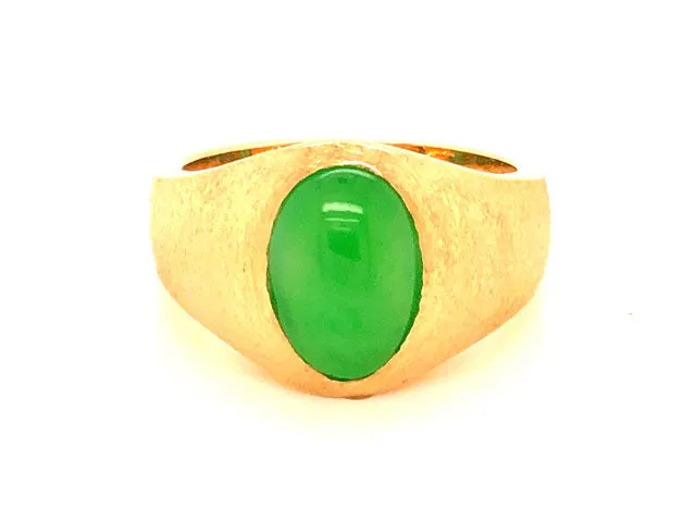 Imperial Green Jadeite Jade Ring -14k Yellow Gold