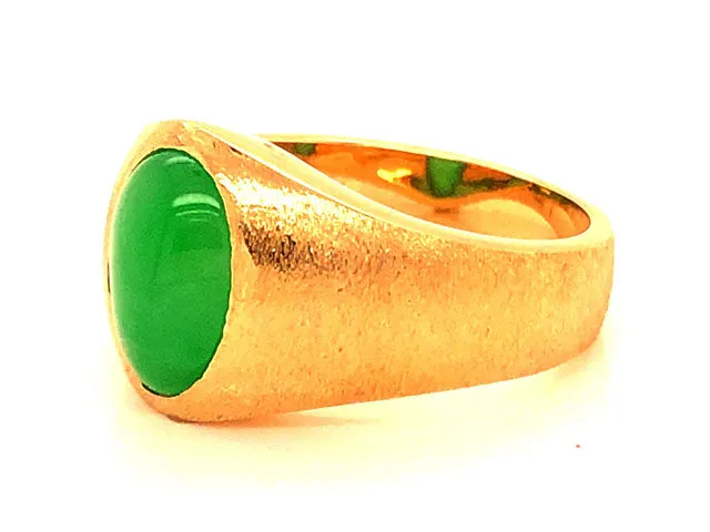 Imperial Green Jadeite Jade Ring -14k Yellow Gold