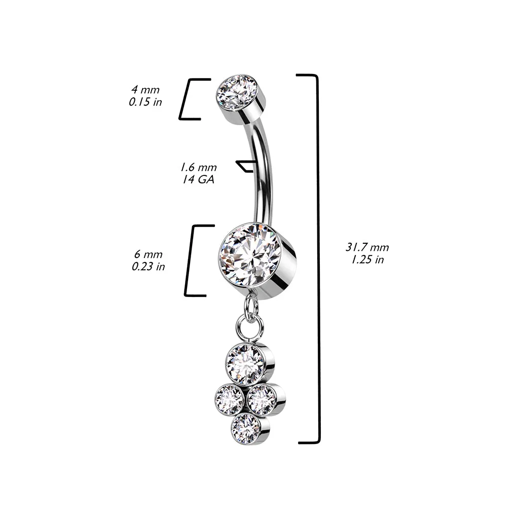 Implant Grade Titanium Aurora Borealis CZ Bezel Dainty Circle Cluster Dangle Belly Ring