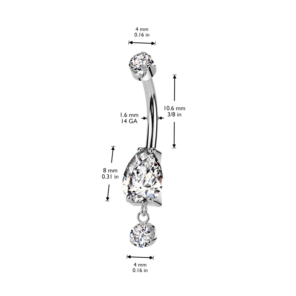 Implant Grade Titanium Gold PVD White CZ Teardrop Circle Dangle Belly Ring
