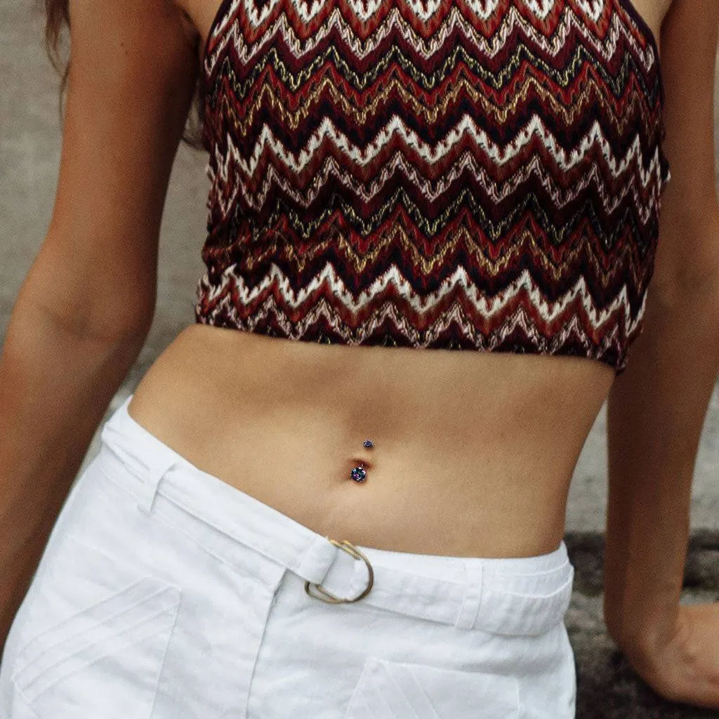 Implant Grade Titanium Internally Threaded Red CZ Prong Belly Button Navel Ring