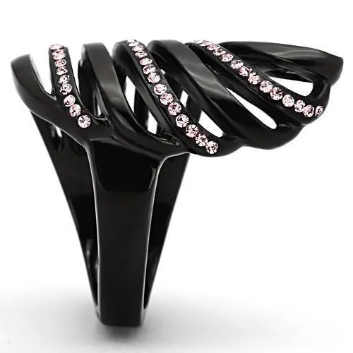 Ion Plated Black Stainless Steel Ring with Rose Crystal