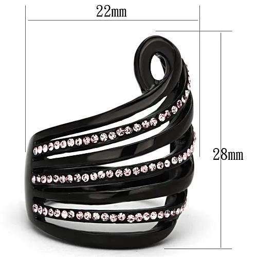 Ion Plated Black Stainless Steel Ring with Rose Crystal
