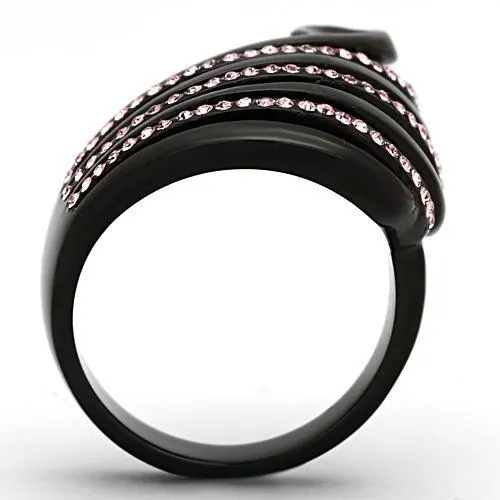 Ion Plated Black Stainless Steel Ring with Rose Crystal