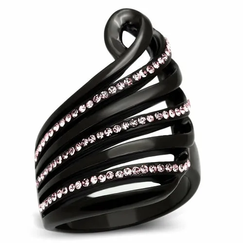 Ion Plated Black Stainless Steel Ring with Rose Crystal