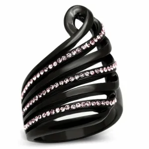 Ion Plated Black Stainless Steel Ring with Rose Crystal