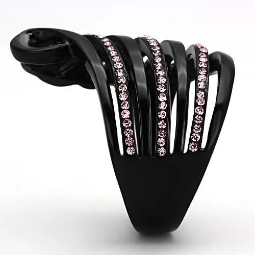 Ion Plated Black Stainless Steel Ring with Rose Crystal