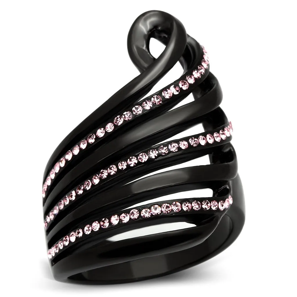 Ion Plated Black Stainless Steel Ring with Rose Crystal