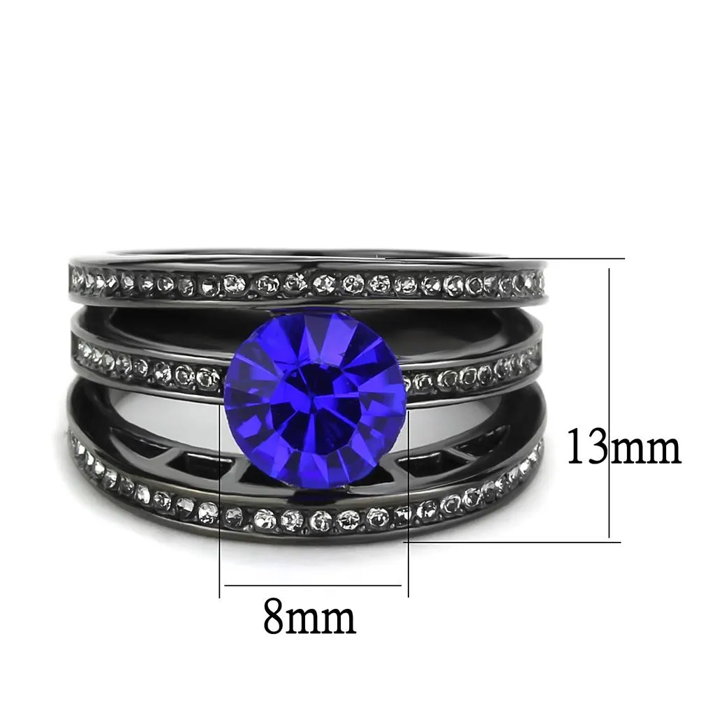 IP Light Black Stainless Steel Ring with Sapphire Crystal - Top Grade