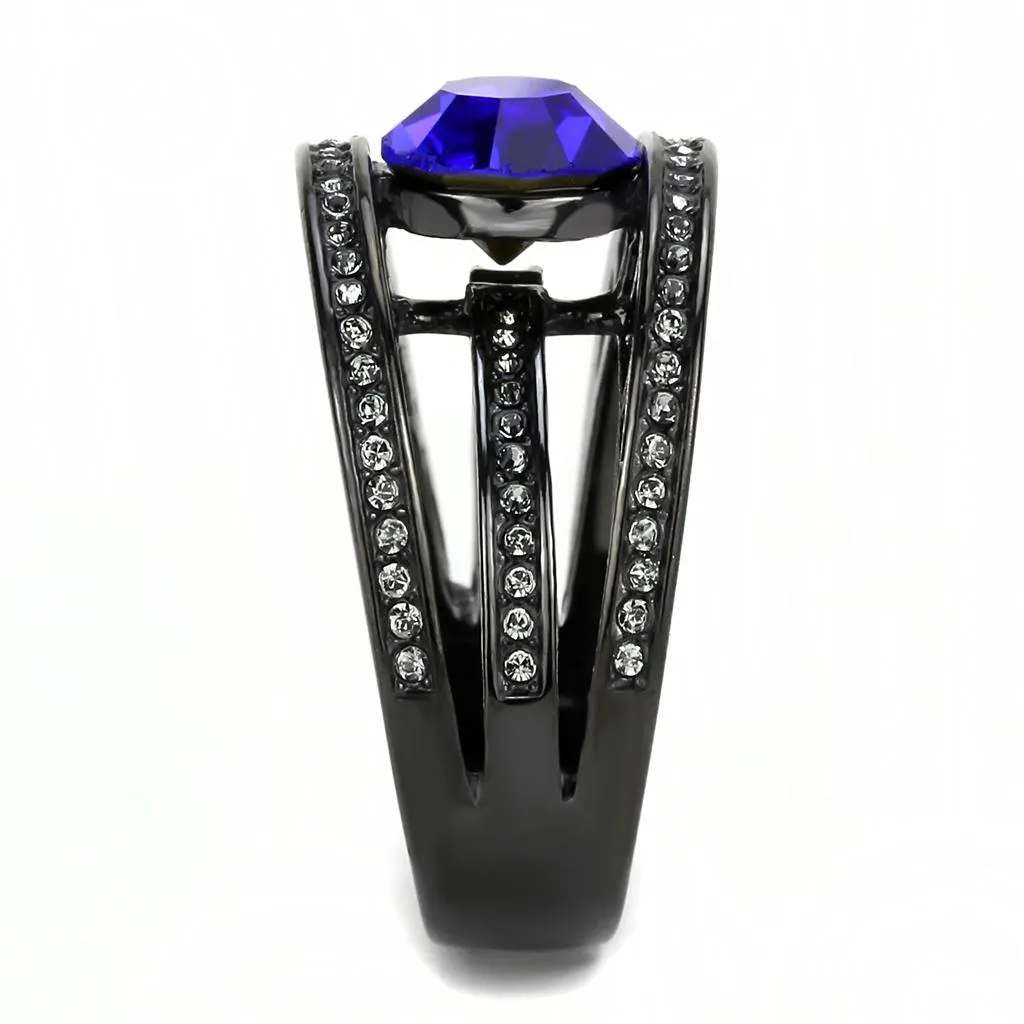 IP Light Black Stainless Steel Ring with Sapphire Crystal - Top Grade