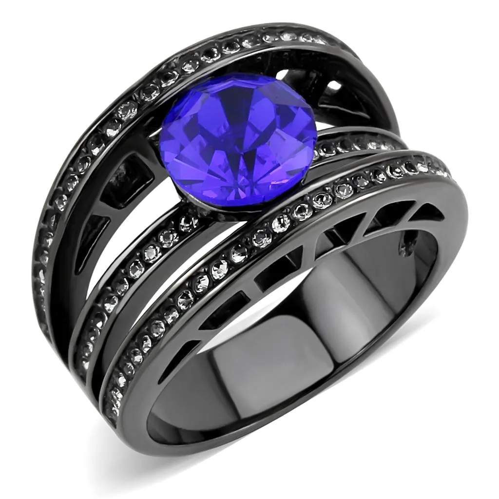 IP Light Black Stainless Steel Ring with Sapphire Crystal - Top Grade