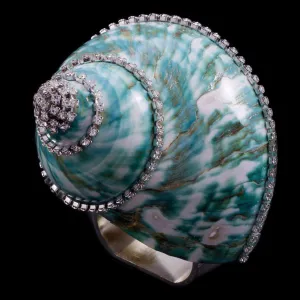 Jade Turbo Shell Napkin Ring Featuring Premium Crystal | Set of 4