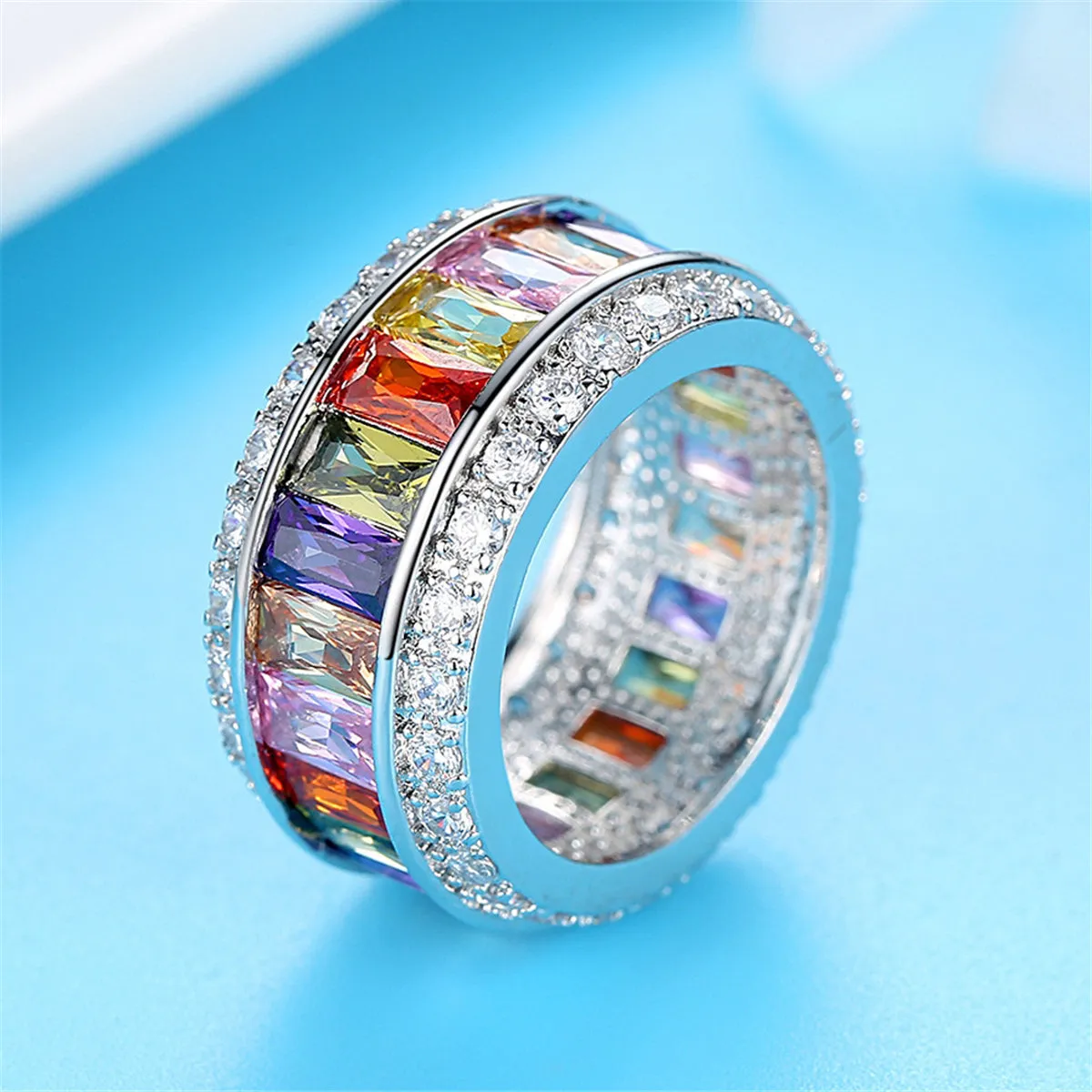 Jewel-Tone Crystal & Cubic Zirconia Edge Band Ring