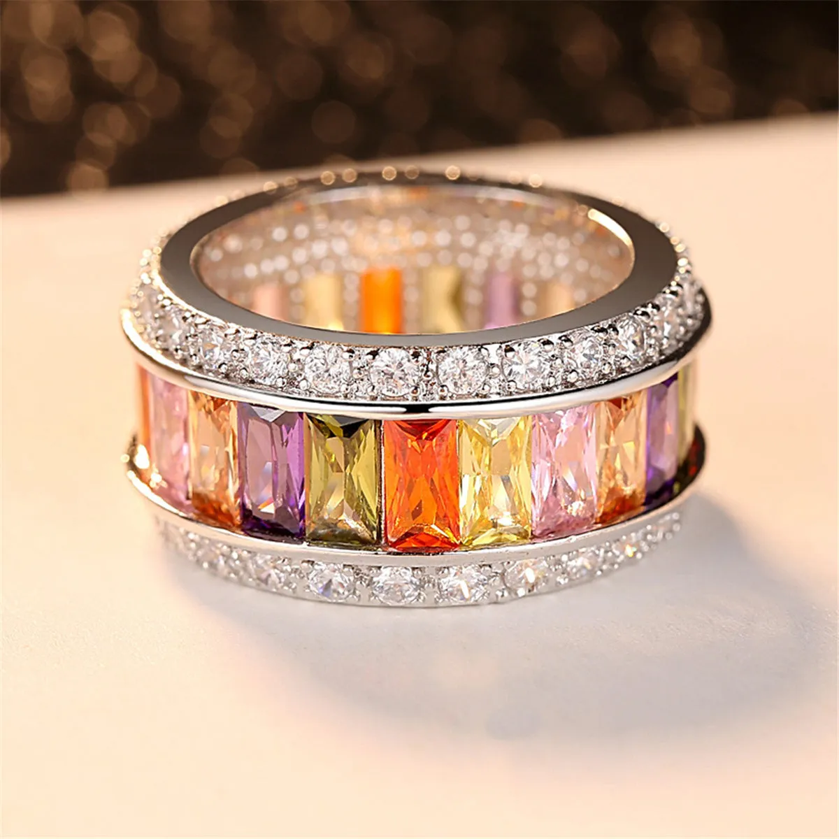 Jewel-Tone Crystal & Cubic Zirconia Edge Band Ring
