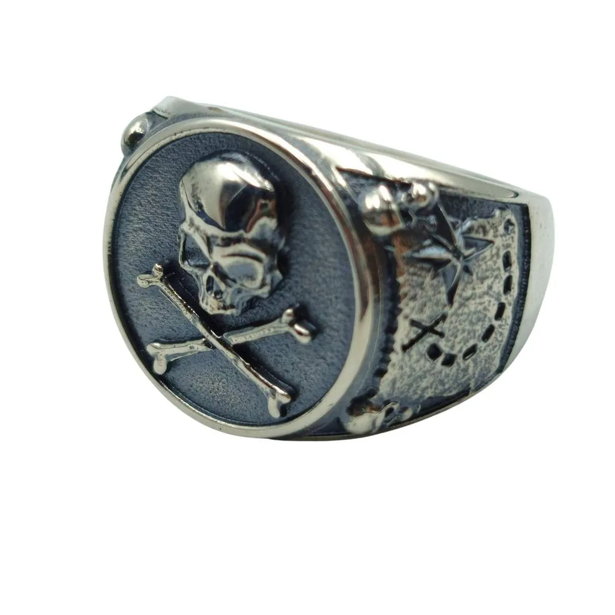 Jolly Roger skull silver pirate ring