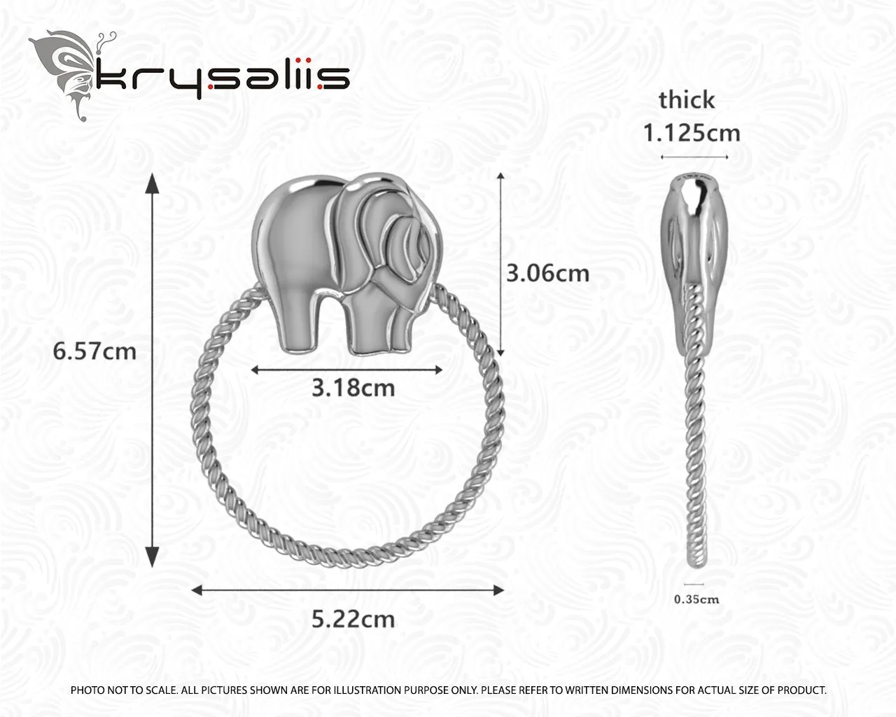 Krysaliis Sterling Silver Rattlem - Rope Ring Elephant