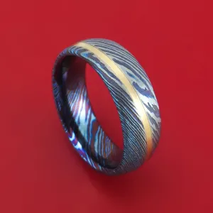 Kuro-Ti Twisted Titanium Etched and Heat-Treated Ring with Angled 14K Gold Inlay Custom Made Band