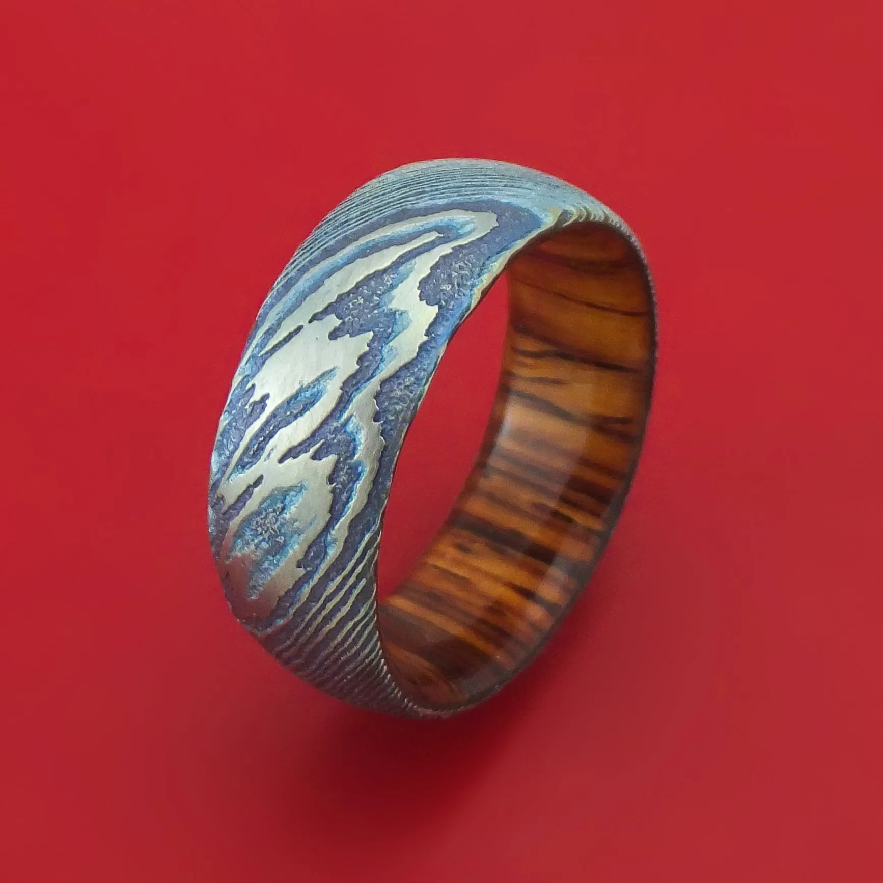 Kuro-Ti Twisted Titanium Etched And Heat-Treated Ring With Hardwood Sleeve Custom Made Band