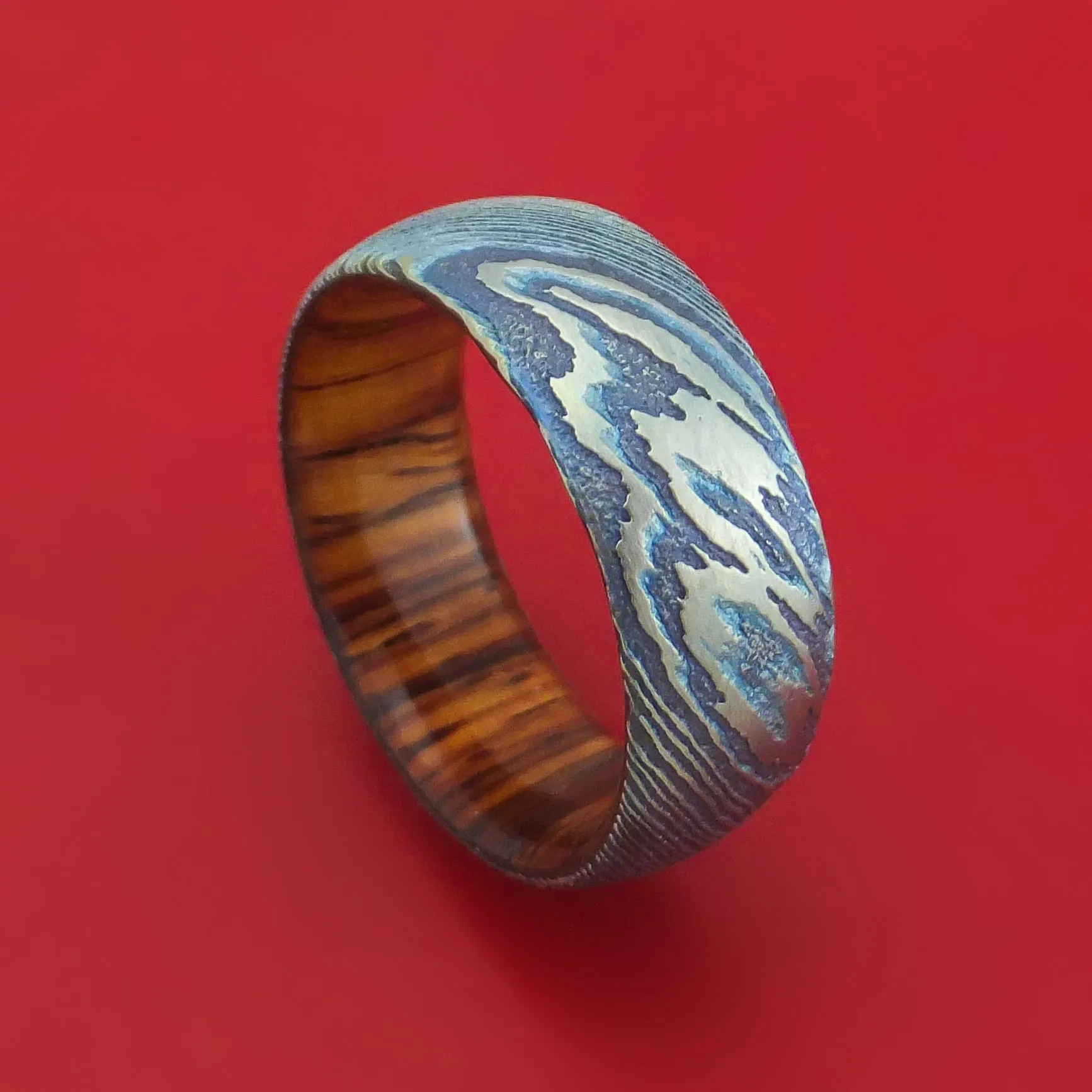 Kuro-Ti Twisted Titanium Etched And Heat-Treated Ring With Hardwood Sleeve Custom Made Band