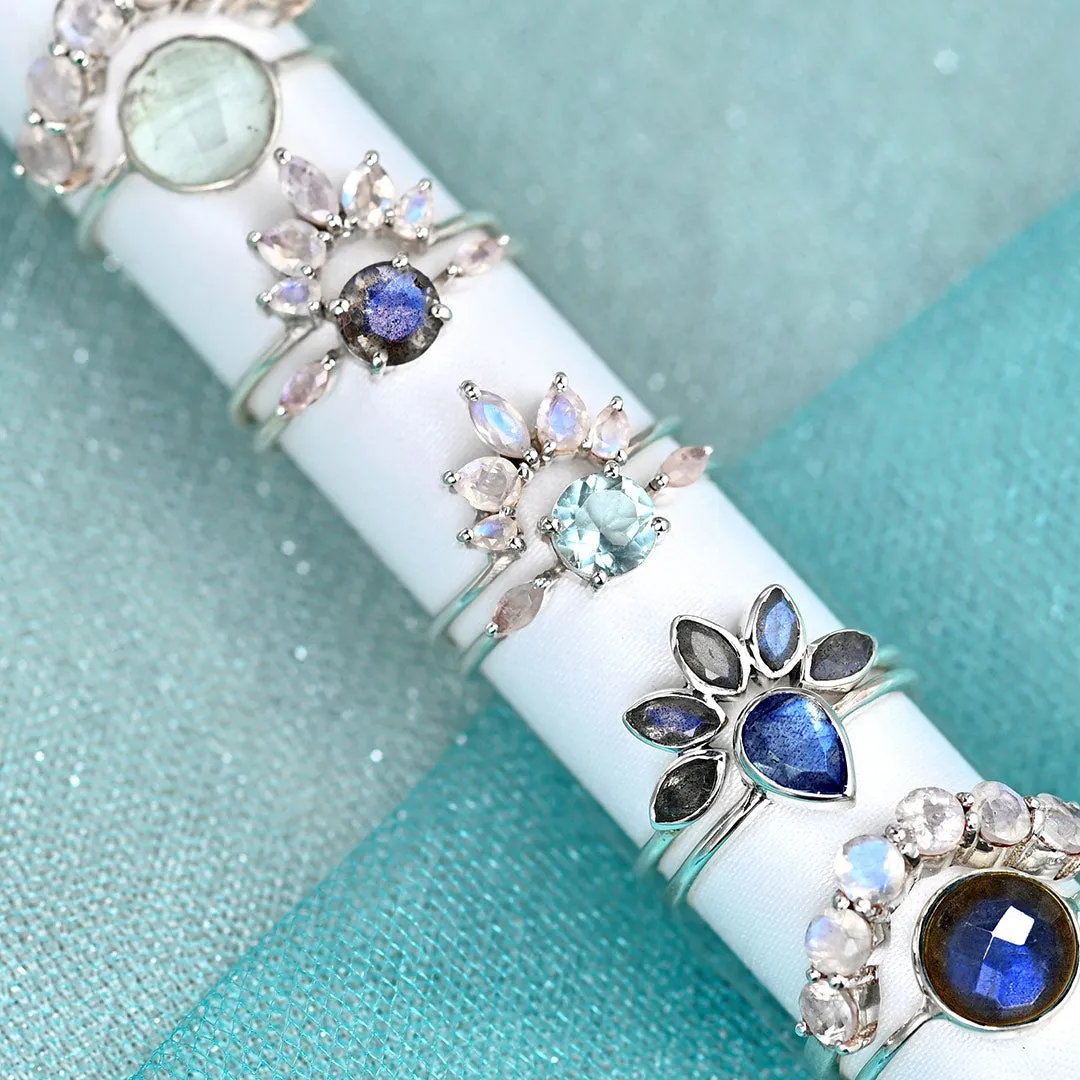 Labradorite and Moonstone Stacking Ring Sterling Silver