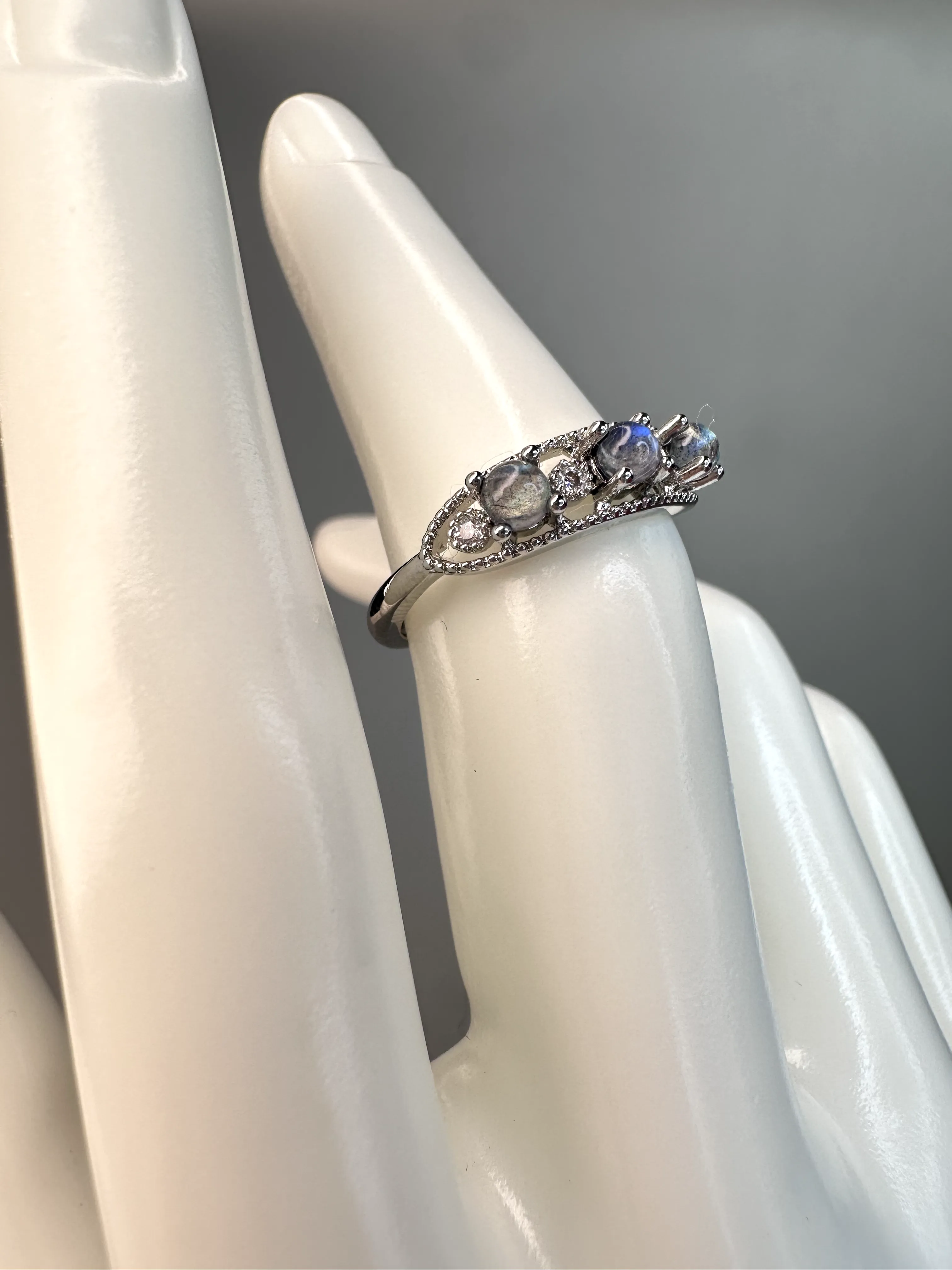 Labradorite Band Ring | Adjustable | Silver Plated