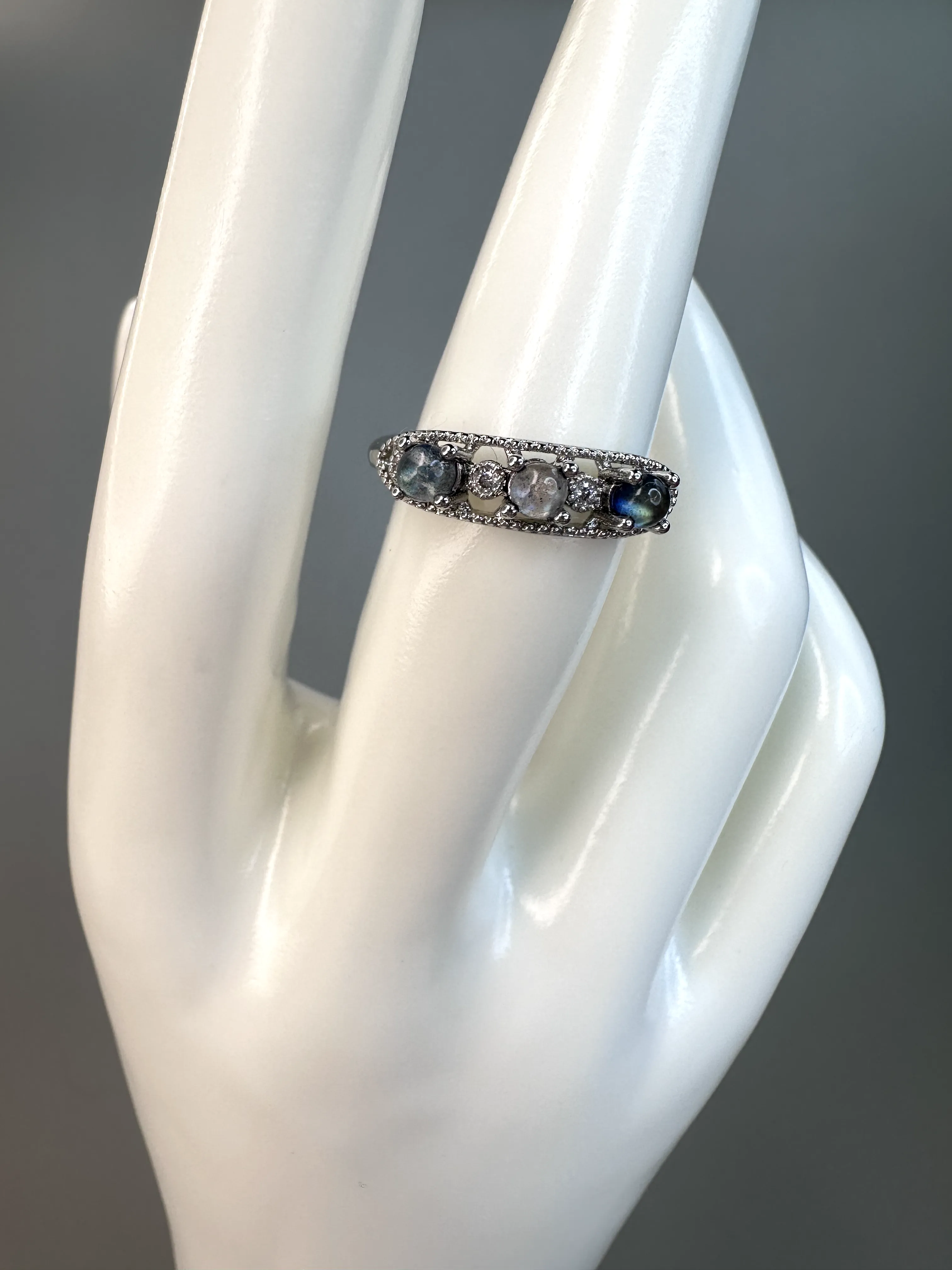 Labradorite Band Ring | Adjustable | Silver Plated