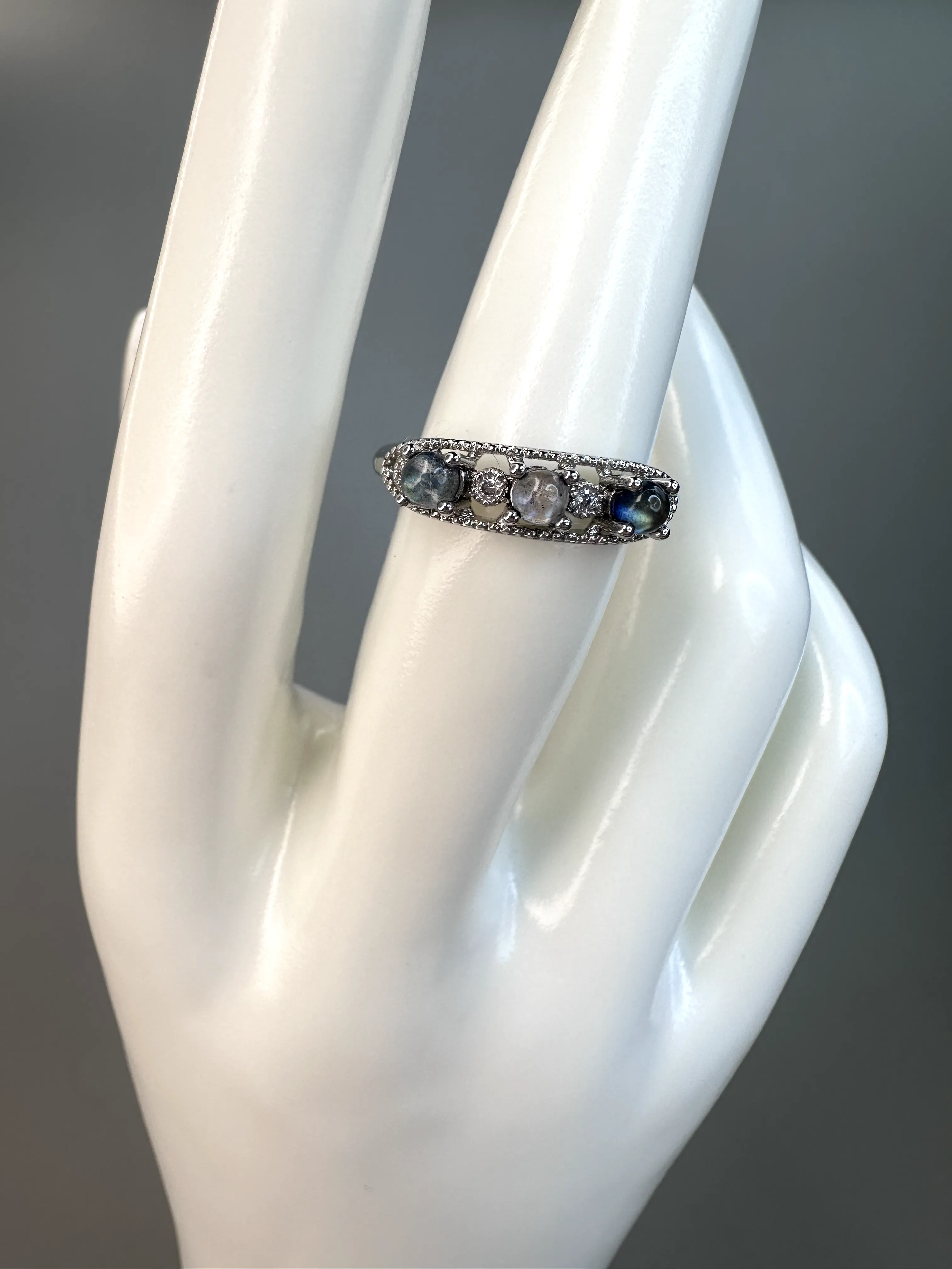 Labradorite Band Ring | Adjustable | Silver Plated