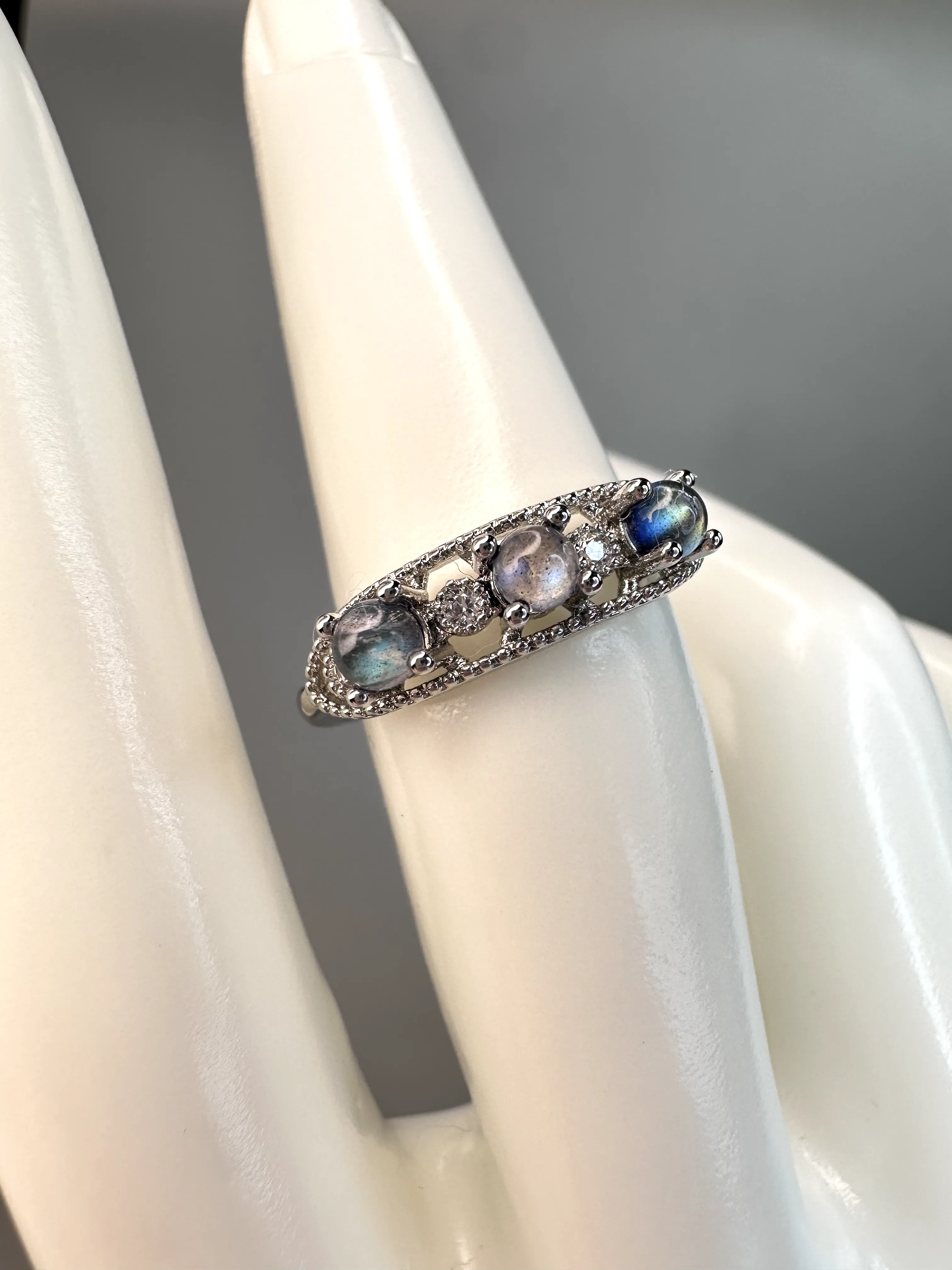 Labradorite Band Ring | Adjustable | Silver Plated