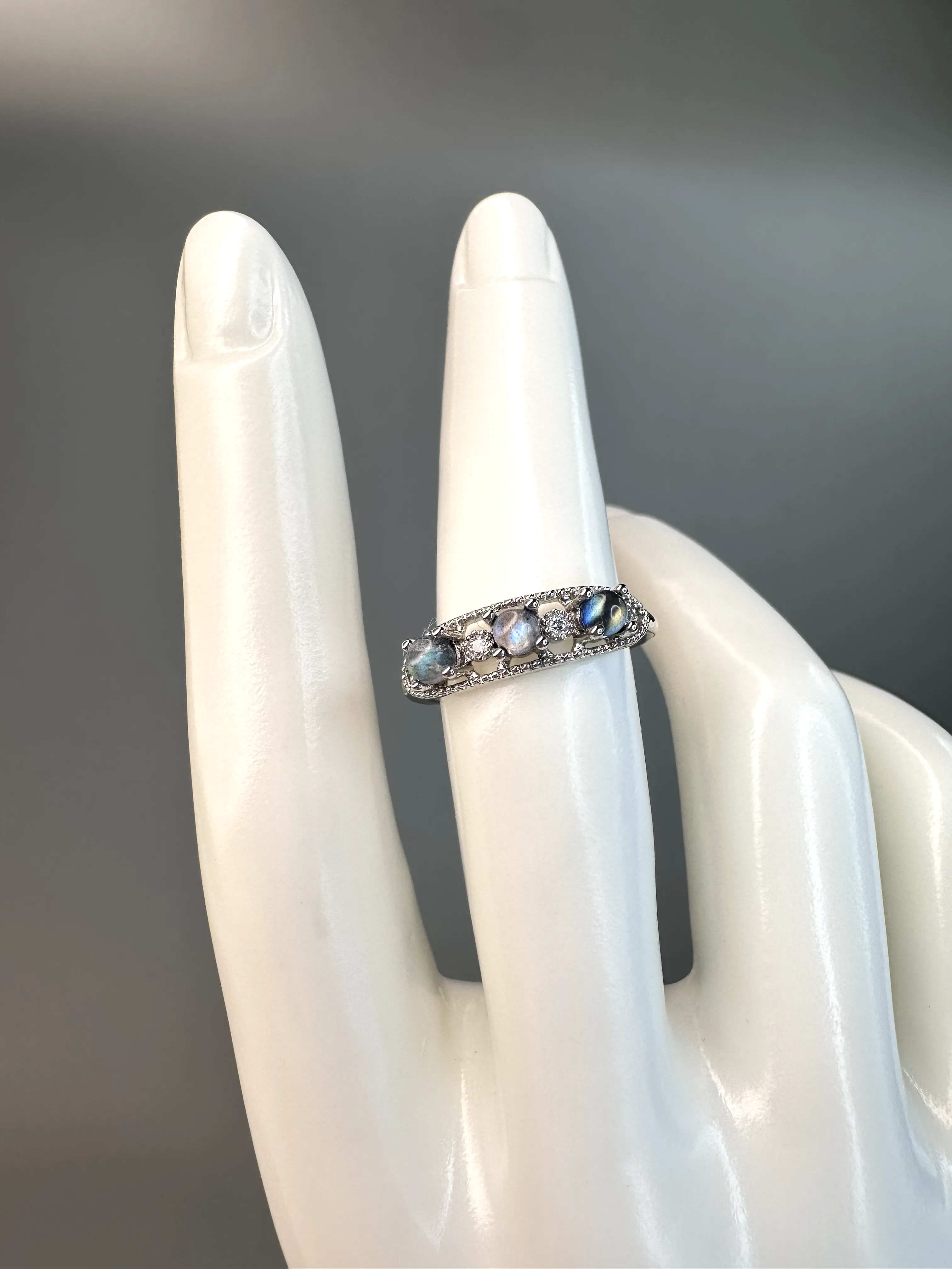 Labradorite Band Ring | Adjustable | Silver Plated