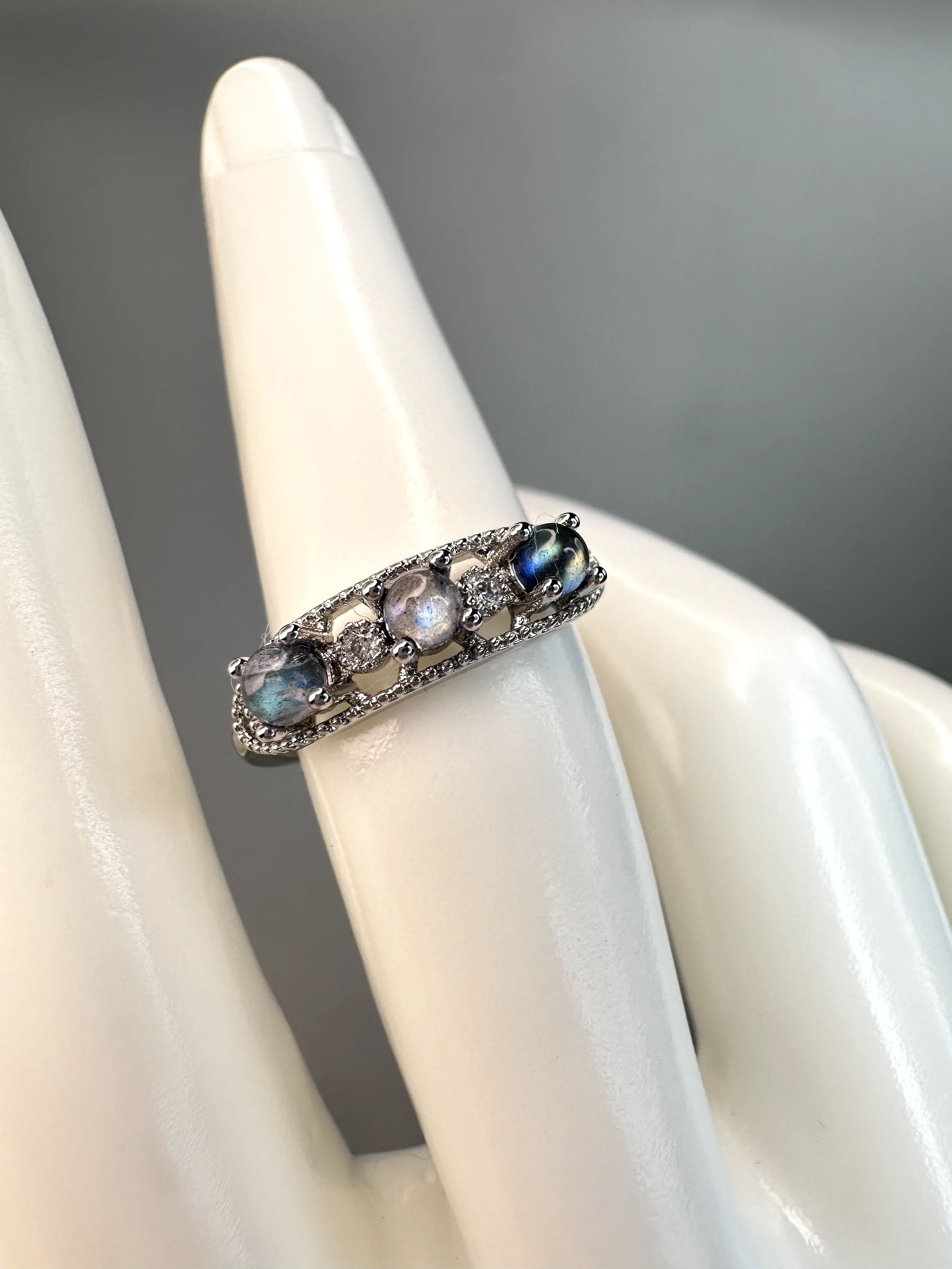 Labradorite Band Ring | Adjustable | Silver Plated