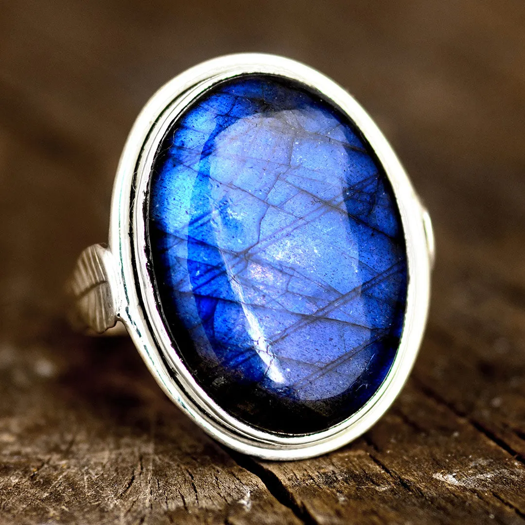 Labradorite Leaf Ring Sterling Silver