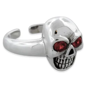 Ladies' Sterling Silver Plain Skull Adjustable CZ Ring