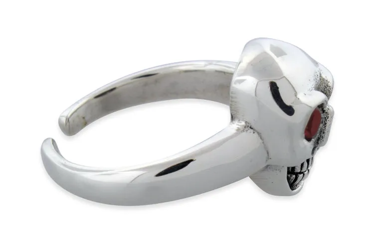 Ladies' Sterling Silver Plain Skull Adjustable CZ Ring