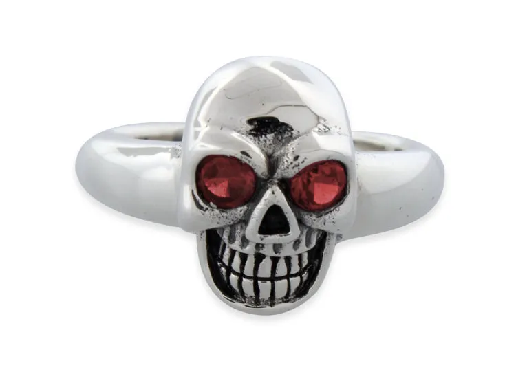Ladies' Sterling Silver Plain Skull Adjustable CZ Ring