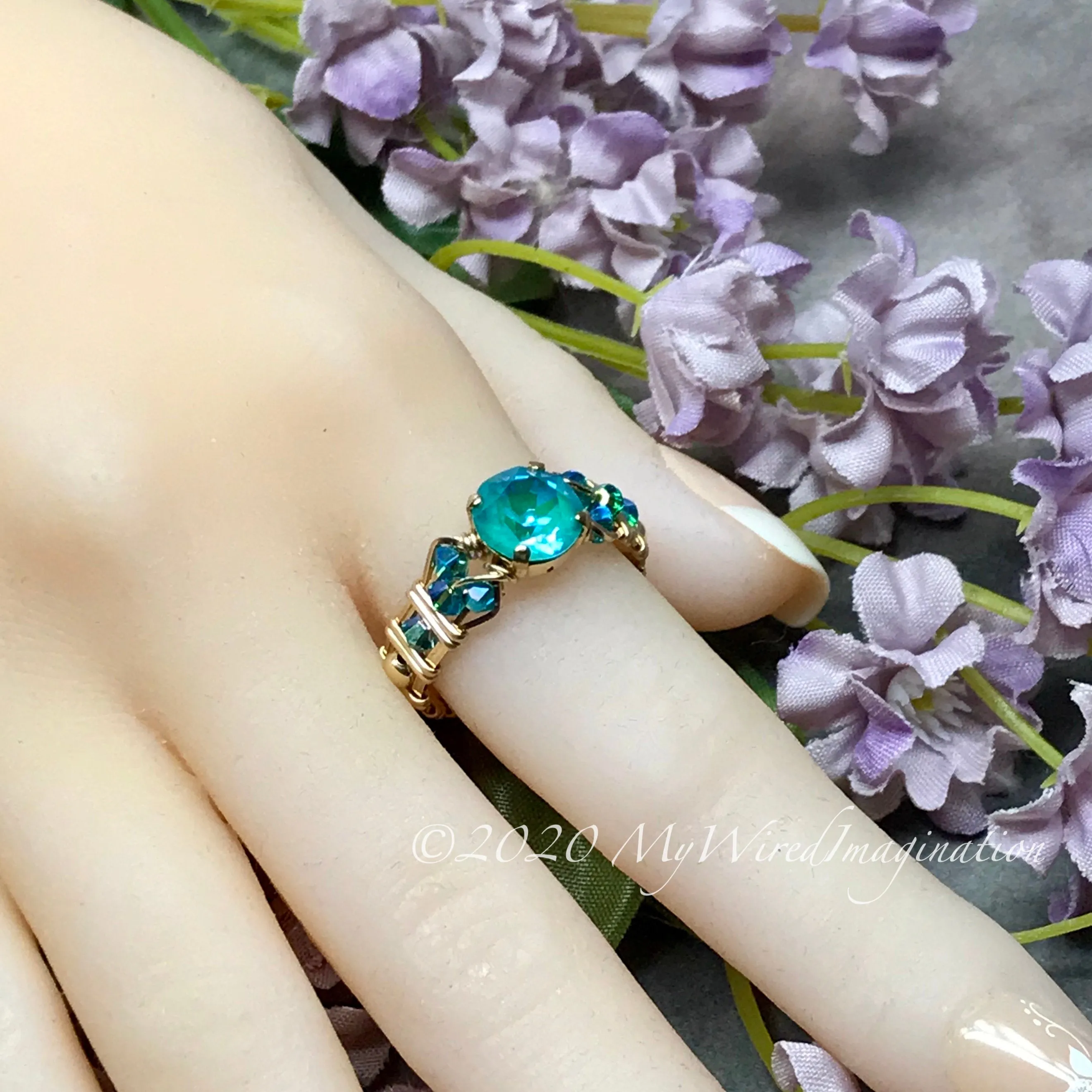 Laguna DeLite Ring, Genuine Swarovski Crystal, Handmade Ring, 14K GF US Size 8