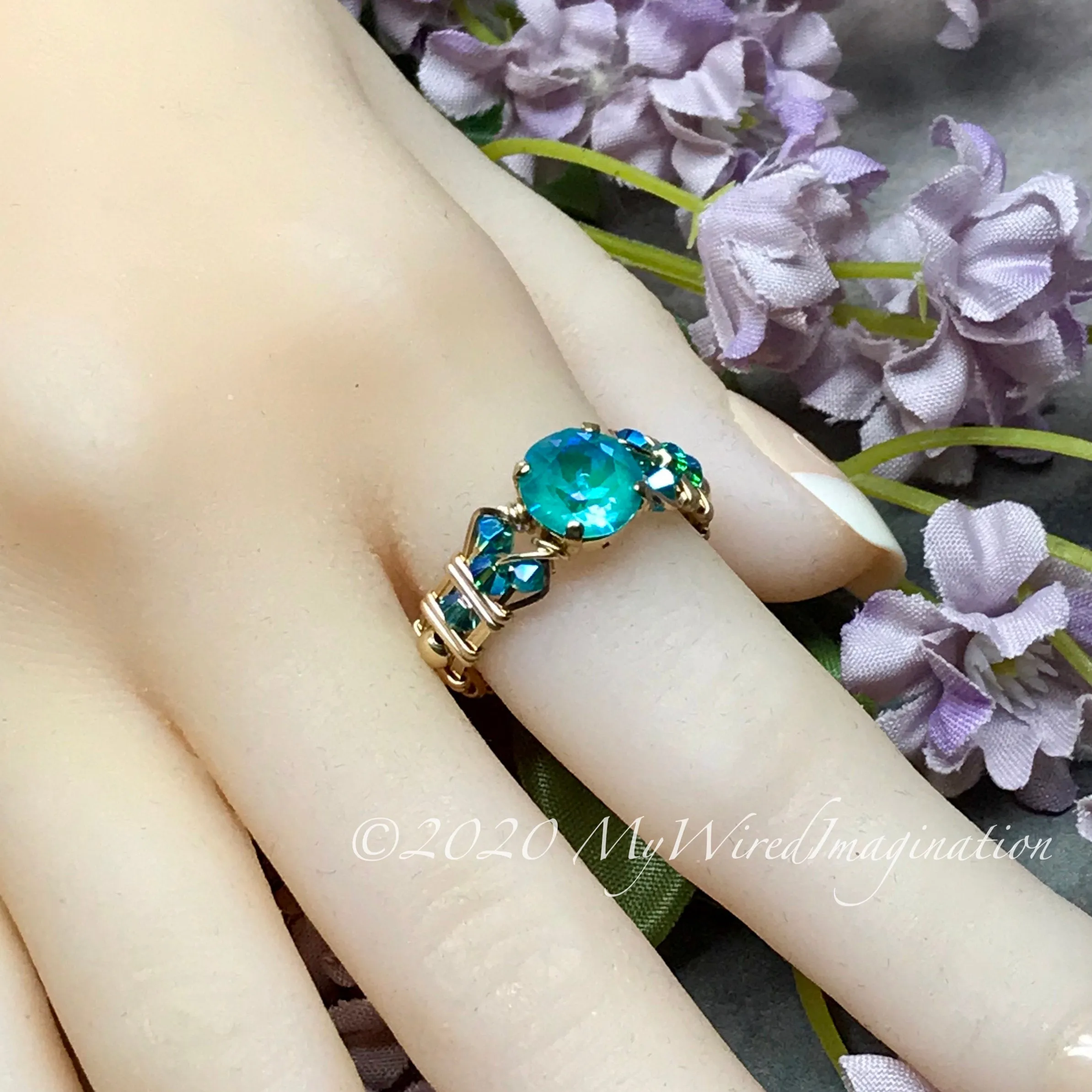 Laguna DeLite Ring, Genuine Swarovski Crystal, Handmade Ring, 14K GF US Size 8